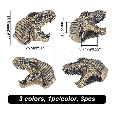 3Pcs 3 Colors Dinosaur Head Shaped Brass Beads KK-NB0002-95-1