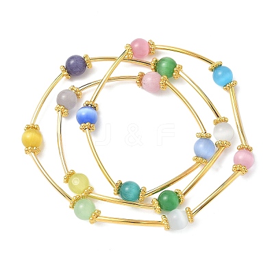 6Pcs 6 Colors Cat Eye Round Beads Multi-strand Bracelets for Women BJEW-JB12338-1