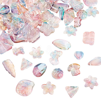 64Pcs Gradient Color Transparent Glass Beads GLAA-TA0003-48F-1