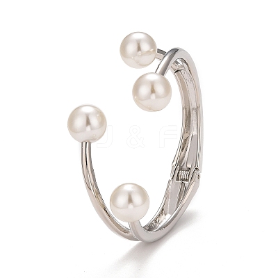 Alloy Wire Wrap with Plastic Pearl Cuff Bangle LS-BJEW-K223-08P-1
