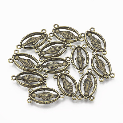 Holy Oval Carved Virgin Mary Tibetan Style Alloy Chandelier Component Links TIBEP-0381-AB-LF-1