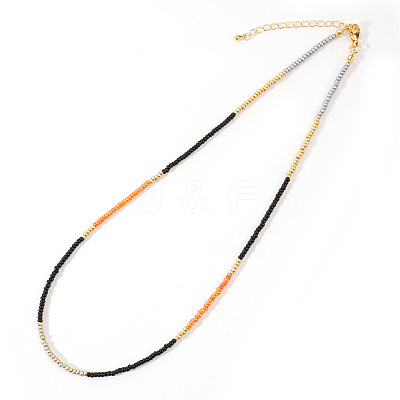 Vintage Short Colorful Glass Seed Beaded Necklace AF0855-3-1