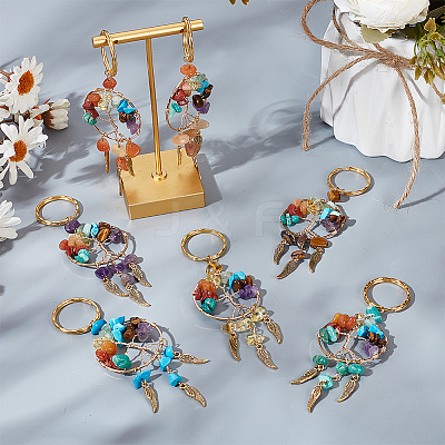 12Pcs 6 Styles Tree of Life Gemstone Keychians KEYC-GO00004-1
