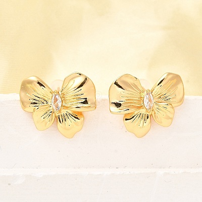 Bowknot Brass Micro Pave Cubic Zirconia Stud Earrings EJEW-B148-07B-G-1