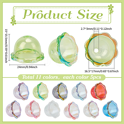 55Pcs 11 Colors Transparent Acrylic Bead Caps MACR-PH0002-05-1