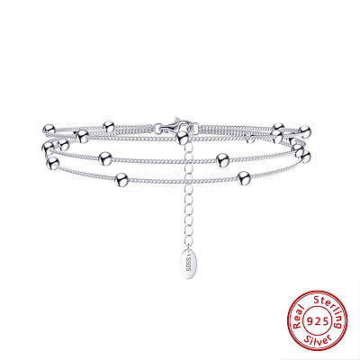 Rhodium Plated 925 Sterling Silver Satellite Chains Triple-Layer Multi-strand Bracelet STER-M116-08P-1