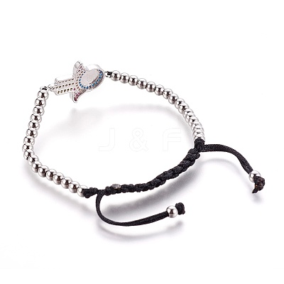 Adjustable 304 Stainless Steel Braided Beaded Bracelets BJEW-L655-012-1