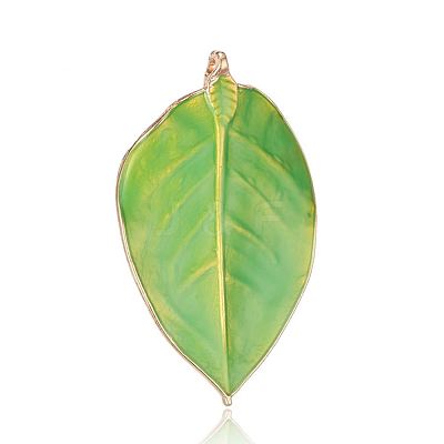 Alloy Enamel Big Leaf Pendants ENAM-J074-06KCG-1