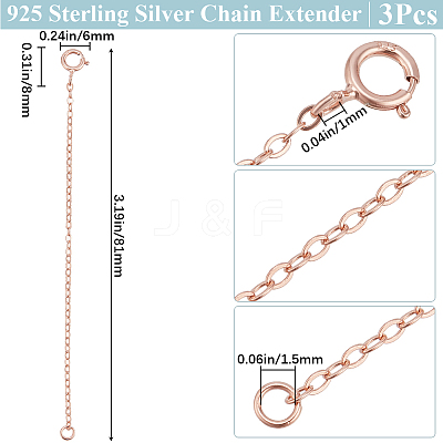 3Pcs 925 Sterling Silver Cable Chain Extender BJEW-BBC0003-32B-1