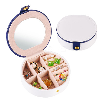 Round PU Leather & Plastic Jewelry Set Storage Box CON-TAC0014-06A-1
