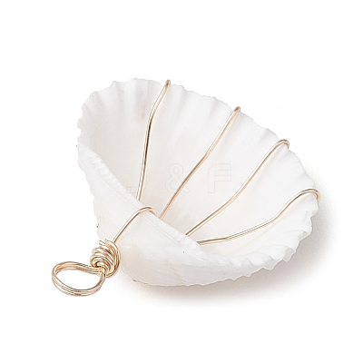 Copper Wire Wrapped Shell Pendants PALLOY-JF02706-1