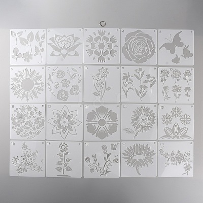 20Pcs 20 Styles Square PET Plastic Drawing Painting Stencils Templates. with 1Pc Binder Ring DIY-WH0430-363-1