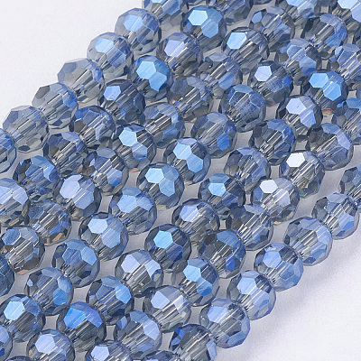 Faceted(32 Facets) Round Electroplate Glass Beads Strands X-EGLA-D021-59-1