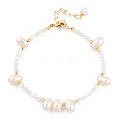 Natural White Shell & Pearl Beaded Bracelet for Women BJEW-T021-01G-1