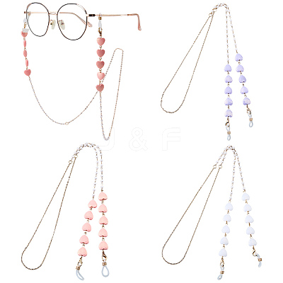 3Pcs 3 Colors Iron & Resin Heart Eyeglasses Chains AJEW-CN0007-85-1