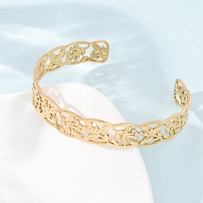 304 Stainless Steel Cuff Bangles for Women BJEW-C155-01A-G-1