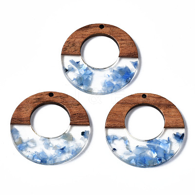 Transparent Resin & Walnut Wood Pendants X-RESI-T035-20-A02-1