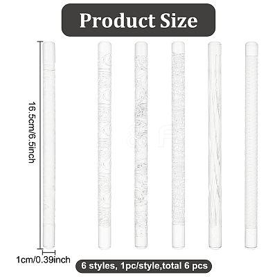 6Pcs 6 Style Acrylic Carved Rolling Pin AJEW-BC0006-51-1