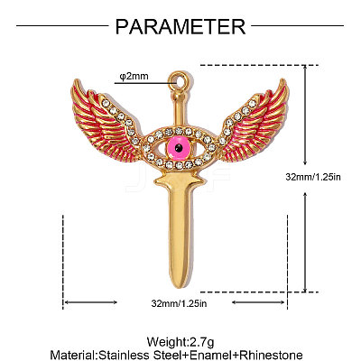 304 Stainless Steel with Red Enamel Pendants SA-OY002-24G-01-1