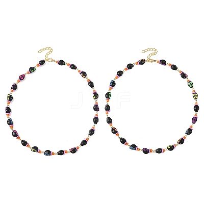 Halloween Skull Acrylic Beaded Necklaces NJEW-JN06531-1