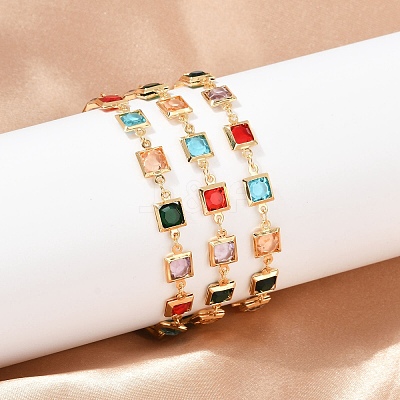 304 Stainless Steel Square Link Bracelets for Woman BJEW-S157-09G-1