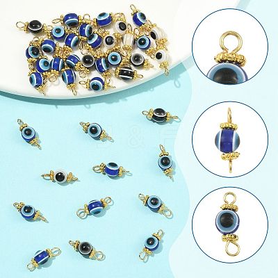 20Pcs Resin Evil Eye Round Bead with 304 Stainless Steel Connector Charms PALLOY-FS00071-01-1