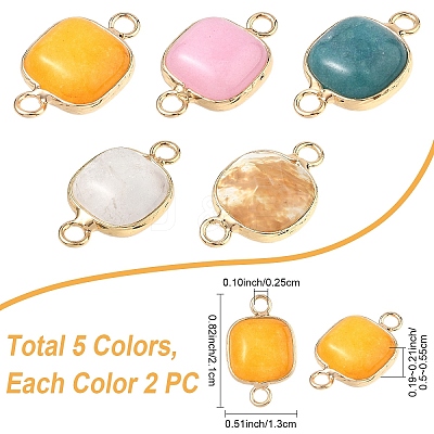 10Pcs 5 Styles Tigerskin Glass & Dyed Natural White Jade & Quartz Crystal Square Links Connector Charmss G-YW0002-75-1
