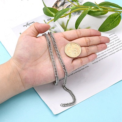 Tarnish Resistant Men's Jewelry Making 304 Stainless Steel Double Link Curb Chains CHS-A003C-1.0mm-1