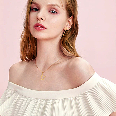 304 Stainless Steel Letter Pendant Necklaces NJEW-LP0001-53U-G-1