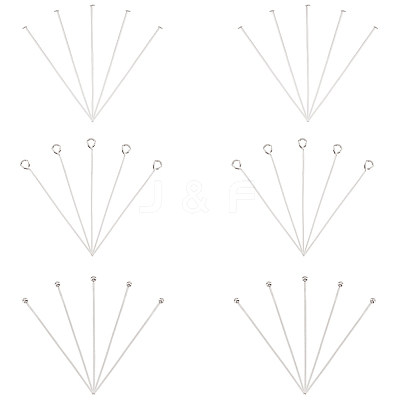 30Pcs 3 Style 925 Sterling Silver Flat Head & Eye & Ball Head Pins STER-PH0002-24-1