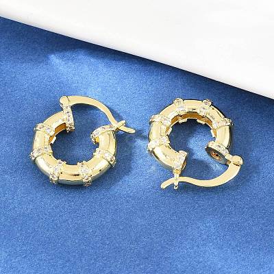 Bamboo Brass Micro Pave Clear Cubic Zirconia Hoop Earrings EJEW-F405-01G-1