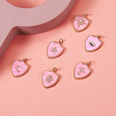 6Pcs 6 Styles Real 18K Gold Plated Brass Micro Pave Clear Cubic Zirconia Enamel Pendants ZIRC-SZ0001-36A-1