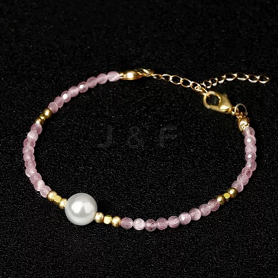 Handmade White Round Shell Pearl and Faceted Round Glass Beaded Bracelets for Women YN0122-2-1