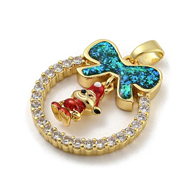 Christmas Brass Micro Pave Cubic Zirconia Pendants KK-H468-01B-02G-1
