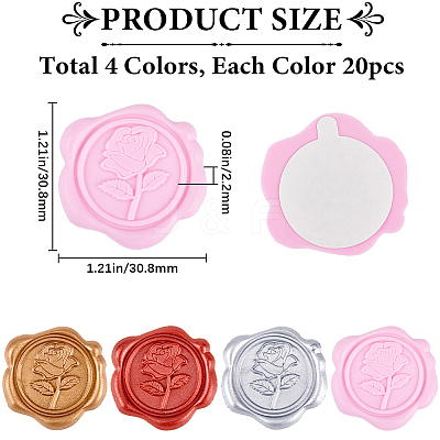 80Pcs 4 Colors Rose Adhesive Wax Seal Stickers DIY-CP0010-20-1