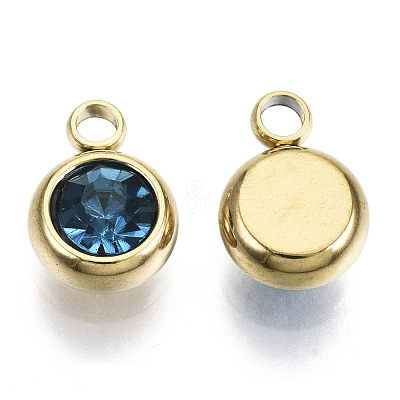PVD Vacuum Plating 201 Stainless Steel Rhinestone Charms X-STAS-S068-09G-1