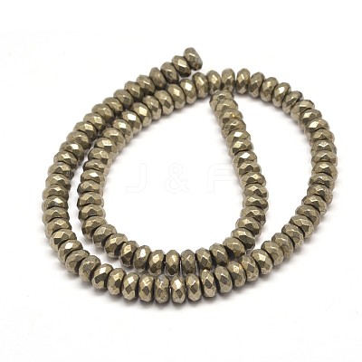 Faceted Rondelle Natural Pyrite Beads Strands G-I126-11-6x4mm-1