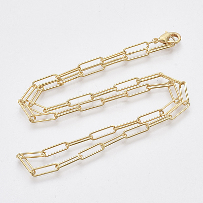 Brass Round Oval Paperclip Chain Necklace Making MAK-S072-04A-G-1