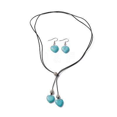 Synthetic Turquoise Heart Lariat Necklace & Dangle Earring Sets SJEW-JS01303-1
