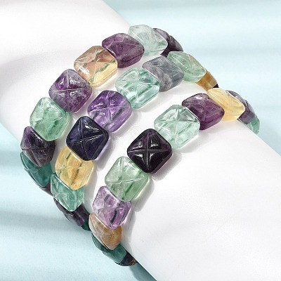 Natural Rainbow Fluorite Square Beaded Stretch Bracelets for Women GG-CBA3F02-06-1