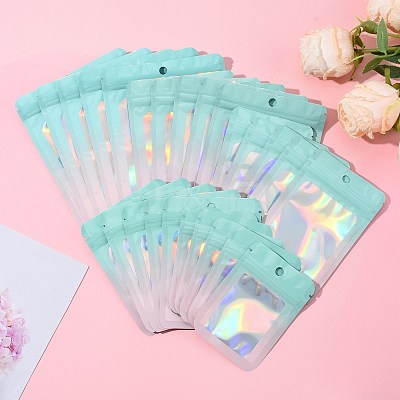 60Pcs 5 Styles Rectangle Glitter Holographic PVC Resealable Packaging Bags ABAG-FS0001-14B-1