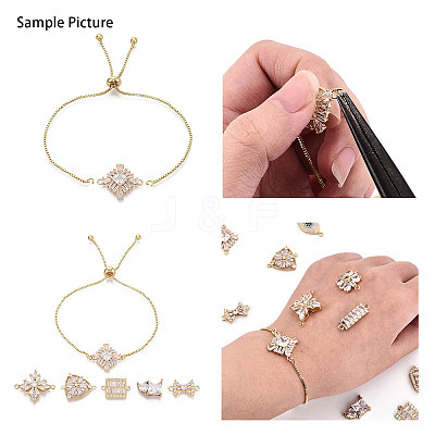 Brass Pave Clear Cubic Zirconia Connector Charms X-KK-N284-14G-1