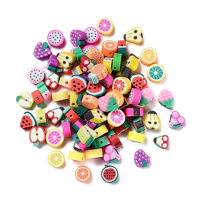 100Pcs Handmade Polymer Clay Fruit Theme Beads CLAY-YW0001-10-1