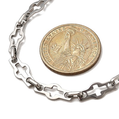 304 Stainless Steel Cross Link Chain Necklaces for Women Men NJEW-JN05432-01-1
