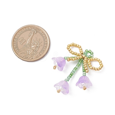Glass Seed Beaded Bowknot with Flower Pendants PALLOY-MZ01129-05-1