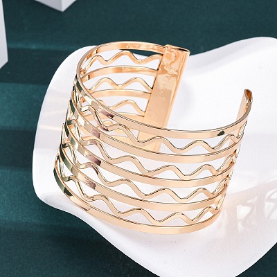 Wave Iron Cuff Bangles for Women BJEW-G741-03KCG-1