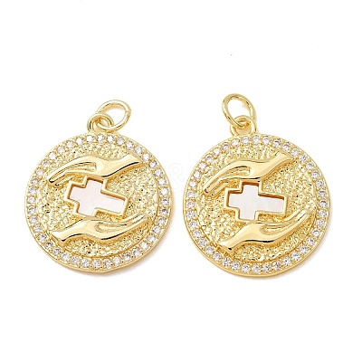 Brass Micro Pave Clear Cubic Zirconia Pendants KK-CBADE12-02C-G-1