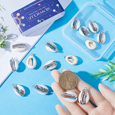 20Pcs Electroplated Natural Cowrie Shell Pendants SHEL-SC0001-30-1