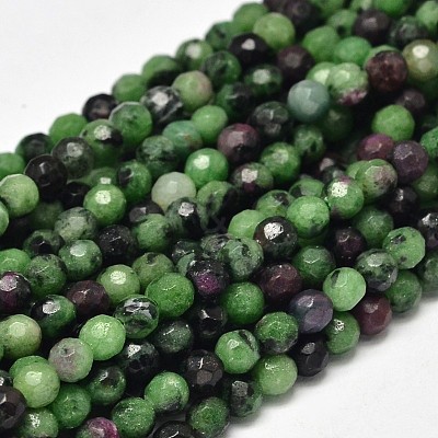 Faceted Round Natural Ruby in Zoisite Bead Strands G-F289-11-4mm-1