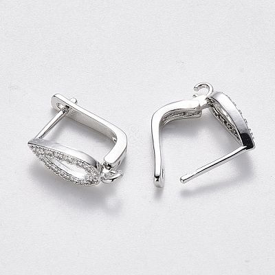 Brass Micro Pave Cubic Zirconia Hoop Earring Findings with Latch Back Closure KK-T048-028P-NF-1